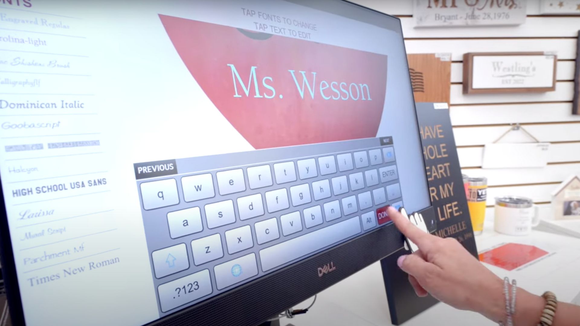 editing the text to be engraved on an item at homco